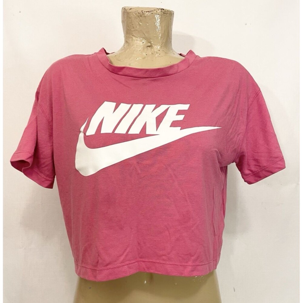 Nike Tee T Shirt M Medium 36" Short Sleeve Cropped Pink White Gym Casual
